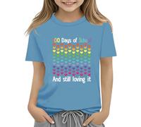 vaolkwsacz 100th Day of School Celebration for Girls and Boys Kids T-shirts Fun Colorful Numbers T-shirt Adolescents Filles Ventre, bleu clair, 8-9 ans