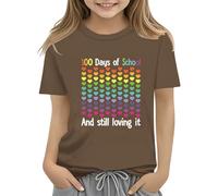 vaolkwsacz 100th Day of School Celebration for Girls and Boys Kids T-shirts Fun Colorful Numbers T-shirt Adolescents Filles Ventre, café, 10-11Years
