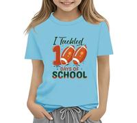 vaolkwsacz 100th Day of School Celebration for Girls and Boys Kids T-shirts Fun Colorful Numbers Toy T-shirt pour filles Ventre nu, bleu ciel, 10-11Years