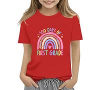 vaolkwsacz 100th Day of School Celebration for Girls and Boys Kids T-shirts Fun Colorful Numbers Toy Truck Football Basketball Shirt Dentelle Filles, rouge, 8-9 ans