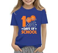 vaolkwsacz 100th Day of School Celebration for Girls and Boys Kids T-shirts Fun Colorful Numbers Toy Truck Football Basketball Short T-shirts Adolescents Filles, bleu, 10-11Years