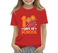 vaolkwsacz 100th Day of School Celebration for Girls and Boys Kids T-shirts Fun Colorful Numbers Toy Truck Football Basketball Short T-shirts Adolescents Filles, rouge, 12-13 ans