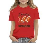 vaolkwsacz 100th Day of School Celebration for Girls and Boys Kids T-shirts Fun Colorful Numbers Toy T-shirt pour filles Ventre nu, rouge, 8-9 ans