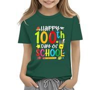 vaolkwsacz 100th Day of School Celebration for Girls and Boys Kids T-shirts Fun Colorful Numbers Toy Truck Football Basketball Blouses blanches Filles, vert, 8-9 ans