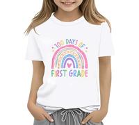 vaolkwsacz 100th Day of School Celebration for Girls and Boys Kids T-shirts Fun Colorful Numbers Toy Truck Football Basketball Shirt Dentelle Filles, Blanc., 8-9 ans