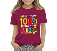 vaolkwsacz 100th Day of School Celebration for Girls and Boys Kids T-shirts Fun Colorful Numbers Toy Truck Football Basketball Blouses blanches Filles, Rouge pastèque, 6-7 ans