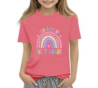 vaolkwsacz 100th Day of School Celebration for Girls and Boys Kids T-shirts Fun Colorful Numbers Toy Truck Football Basketball Shirt Dentelle Filles, Rose, 8-9 ans