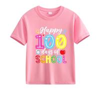 vaolkwsacz 100th Day of School Celebration for Girls and Boys Kids T-shirts Fun Numbers Colorful Numbers Cool Shirts pour Filles, Rose, 10-11Years