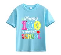 vaolkwsacz 100th Day of School Celebration for Girls and Boys Kids T-shirts Fun Numbers Colorful Numbers Cool Shirts pour Filles, bleu ciel, 10-11Years