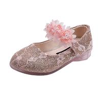 vaolkwsacz Chaussures de baptême pour fille - 27 - Paillettes - Chaussures de princesse - Chaussures basses avec perle et fleur - Jolies chaussures de soirée Mary Janes - Chaussures de princesse