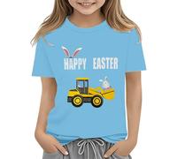 vaolkwsacz Chemises de Pâques pour tout-petits garçon à manches courtes Tracteur lapin T-shirt pour enfants T-shirt en coton 2 13 ans T-shirt de danse fille, bleu clair, 8-9 ans
