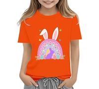 vaolkwsacz Chemises de Pâques pour tout-petits garçon à manches courtes Tracteur Lapin T-shirt pour enfants T-shirt en coton Hauts 2 13 ans Pull avec fleurs, Orange, 12-13 ans