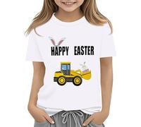 vaolkwsacz Chemises de Pâques pour tout-petits garçon à manches courtes Tracteur lapin T-shirt pour enfants T-shirt en coton 2 13 ans T-shirt de danse fille, Blanc., 6-7 ans