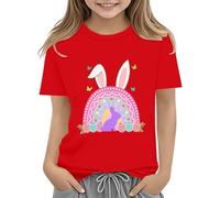vaolkwsacz Chemises de Pâques pour tout-petits garçon à manches courtes Tracteur Lapin T-shirt pour enfants T-shirt en coton Hauts 2 13 ans Pull avec fleurs, rouge, 3-4 ans