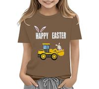 vaolkwsacz Chemises de Pâques pour tout-petits garçon à manches courtes Tracteur lapin T-shirt pour enfants T-shirt en coton 2 13 ans T-shirt de danse fille, marron, 10-11Years