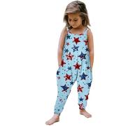 vaolkwsacz Combinaison fille jour de l'indépendance vêtements sans bretelles imprimé personnalisé rétro confortable combinaison décontractée natation, bleu foncé, 2-3 ans