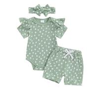 vaolkwsacz Costume trois pièces pour fille, col rond, haut grenouillère rayé avec pois floraux, short rayé à pois floraux, combinaison 3 pièces pour sources chaudes et, vert, taille unique