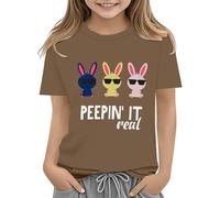 vaolkwsacz Easter Shirts for Toddler Boy Manches Courtes Tracteur Lapin T-shirt pour Enfants Coton Tee Tops 2 13 Ans Chemisier Femme, café, 6-7 ans