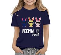 vaolkwsacz Easter Shirts for Toddler Boy Manches Courtes Tracteur Lapin T-shirt pour Enfants Coton Tee Tops 2 13 Ans Chemisier Femme, Marine, 4-5 ans