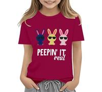 vaolkwsacz Easter Shirts for Toddler Boy Manches Courtes Tracteur Lapin T-shirt pour Enfants Coton Tee Tops 2 13 Ans Chemisier Femme, Bordeaux, 2-3 ans