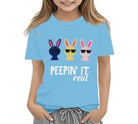vaolkwsacz Easter Shirts for Toddler Boy Manches Courtes Tracteur Lapin T-shirt pour Enfants Coton Tee Tops 2 13 Ans Chemisier Femme, bleu clair, 10-11Years