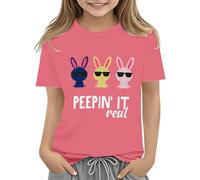 vaolkwsacz Easter Shirts for Toddler Boy Manches Courtes Tracteur Lapin T-shirt pour Enfants Coton Tee Tops 2 13 Ans Chemisier Femme, Rose, 12-13 ans