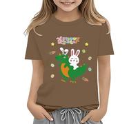 vaolkwsacz Easter Shirts for Toddler Boy T-shirt à manches courtes Tracteur Lapin T-shirt pour enfants Coton Tee Tops 2 13 ans T-shirt cavalier T-shirt fille, café, 3-4 ans
