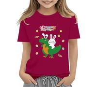 vaolkwsacz Easter Shirts for Toddler Boy T-shirt à manches courtes Tracteur Lapin T-shirt pour enfants Coton Tee Tops 2 13 ans T-shirt cavalier T-shirt fille, Bordeaux, 4-5 ans