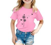 vaolkwsacz Enfants Quotidien Décontracté Mignon Imprimé Manches Courtes Col O T-shirt Tops Chemise Fille Noël, Rose, 4-5 ans