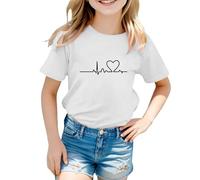 vaolkwsacz Enfants Quotidien Décontracté Mignon Imprimé Manches Courtes Col O T-shirt Tops Pull avec Femmes, Blanc., 4-5 ans