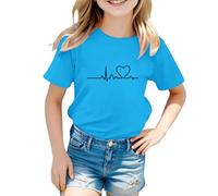 vaolkwsacz Enfants Quotidien Décontracté Mignon Imprimé Manches Courtes Col O T-shirt Tops Pull avec Femmes, bleu, 11-12 ans