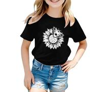 vaolkwsacz Enfants Quotidien Décontracté Mignon Imprimé Manches Courtes Col O T-shirt Tops Veste à Capuche Fille, Noir , 7-8 ans
