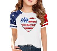 vaolkwsacz et filles 4 juillet jour de l'indépendance décontracté à manches courtes fille t-shirt 152, bleu clair, 3-4 ans