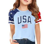 vaolkwsacz et filles 4 juillet jour de l'indépendance décontracté à manches courtes fille t-shirt 152, Blanc., 9-10 ans