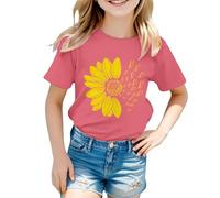 vaolkwsacz Filles Tournesols T-Shirt Fleurs Mignon Graphique T-shirts Amples Col Rond Manches Courtes Casual Tops Cool T-shirt pour Filles, Rose, 4-5 ans