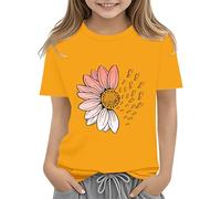 vaolkwsacz Filles Tournesols T-Shirt Fleurs Mignon Graphique T-shirts Amples Col Rond Manches Courtes Casual Tops Blouse Fille Taille 146, jaune, 10-11Years