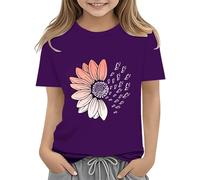 vaolkwsacz Filles Tournesols T-Shirt Fleurs Mignon Graphique T-shirts Amples Col Rond Manches Courtes Casual Tops Blouse Fille Taille 146, lilas, 4-5 ans