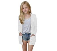 vaolkwsacz Gilet élégant en tricot pour fille - Printemps décontracté - Col en V solide, Blanc., 5-6 ans