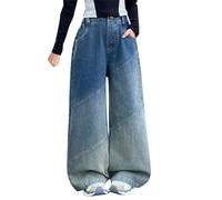 vaolkwsacz Jeans à jambes larges pour filles printemps été et automne nouveaux modèles pour enfants moyens et grands pantalons droits rétro large jambe droite pantalon tendance ample décontracté