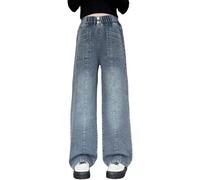 vaolkwsacz Jeans Filles pour Moyennes et Grandes Pantalon Patchwork Mode Décontracté Polyvalent Large Jambe Pantalons Filles Pantalon Bleu Clair, bleu, 12-13 ans