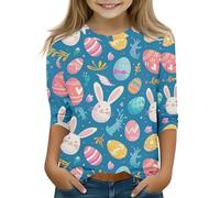 vaolkwsacz Lapin de Pâques Manches 3/4 Vert T-shirt Top Fille Drôle Lapin de Pâques T-shirt Bébé Fille T-shirt Manches Courtes, bleu, 4-5 ans