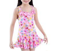 vaolkwsacz Maillot de bain pour fille avec jupe, robe de plage modeste, maillot de bain pour nouveau-né 314 ans, Rose, 9-10 ans