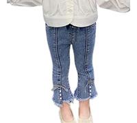 vaolkwsacz Pantalon de jogging en denim taille élastique pour tout-petit - Unisexe et fille - Pantalon droit - Vêtements pour filles, bleu foncé, 5-6 ans