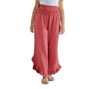 vaolkwsacz Pantalon Palazzo pour fille à jambes larges, taille haute, pantalon décontracté fluide, vêtements amples pour la plage, les voyages et les vacances Leggings pour filles, jaune, Rouge