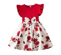 vaolkwsacz Robe d'été pour fille avec imprimé décontracté, petite jupe, robe décontractée de style étranger mignon, convient pour les bébés de neuf mois à trois ans bébé n roll fille, rouge, 6-7 ans