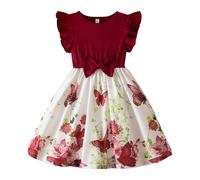 vaolkwsacz Robe d'été pour fille avec imprimé décontracté, petite jupe, robe décontractée de style étranger mignon, adaptée pour les filles de neuf mois à trois ans patineuse fille noire, rouge, 6-7