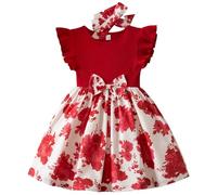 vaolkwsacz Robe d'été pour fille avec imprimé décontracté, petite jupe, robe décontractée de style étranger mignon, convient pour les filles de neuf mois à trois ans, rouge, 12-18 mois