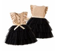 vaolkwsacz Robe pour enfant fille décontractée imprimée jupe respirante élégante robe d'anniversaire fraîche bébé fille ensemble, kaki, 12-18 mois