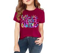 vaolkwsacz T-shirt à manches courtes pour filles au printemps, et impression 2D personnalisée "". col rond, confortable, décontracté, manches courtes fille t-shirt rouge, Bordeaux, 10-11Years