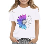 vaolkwsacz T-shirt de tournesols pour filles - Graphique - Fleurs mignonnes - T-shirts amples - Col rond - Manches courtes - Décontracté, Blanc., 10-11Years